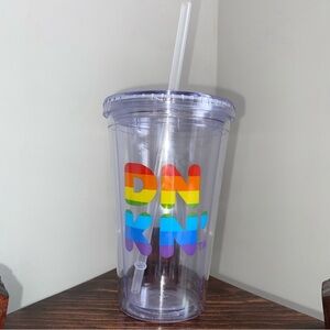 Dunkin Donuts 16 oz Acrylic Sipper Tumbler Rainbow Pride Clear w/ Straw🏳️‍🌈
